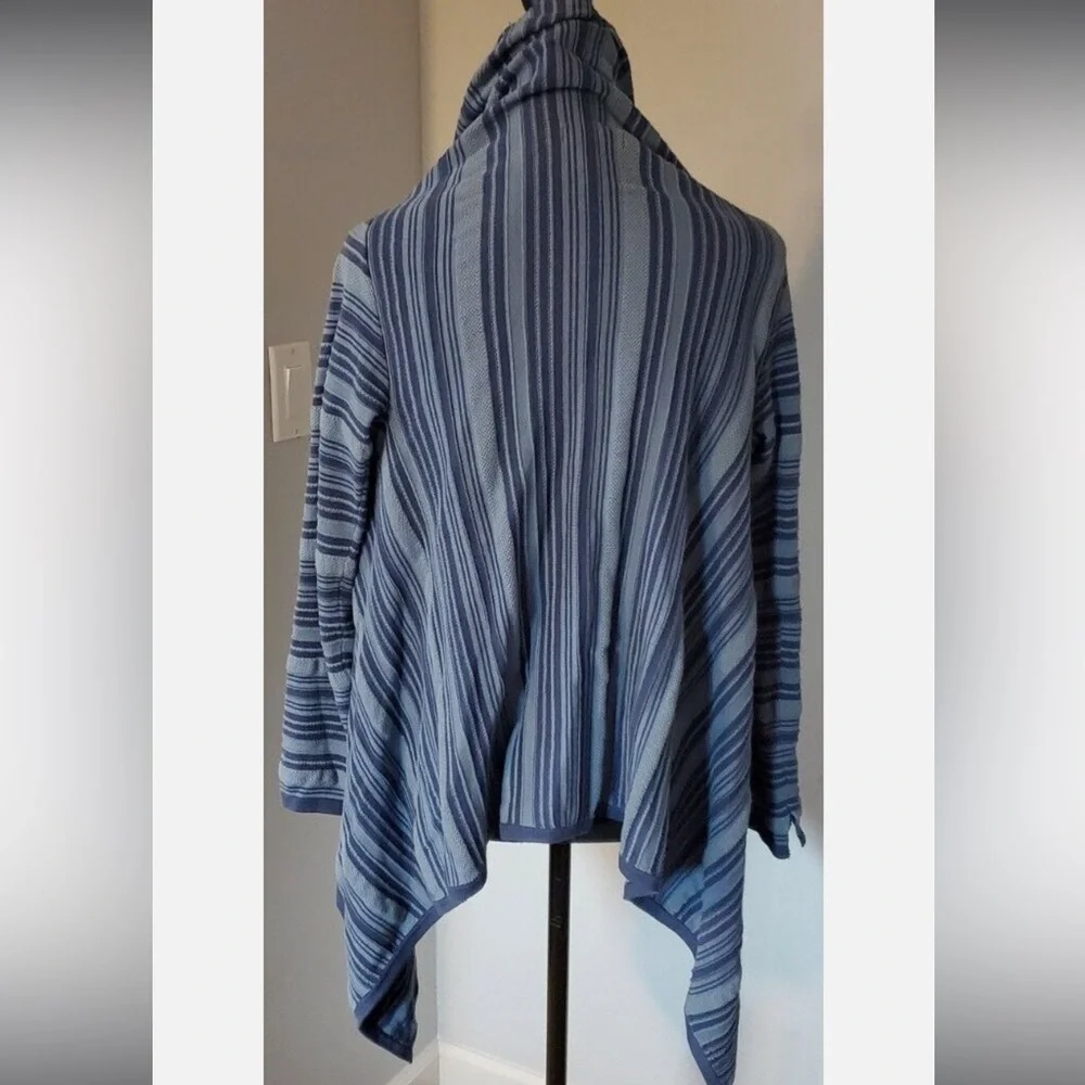 Vintage Chaps Denim Open Cardigan Womens XL Striped Linen Blend BLUE